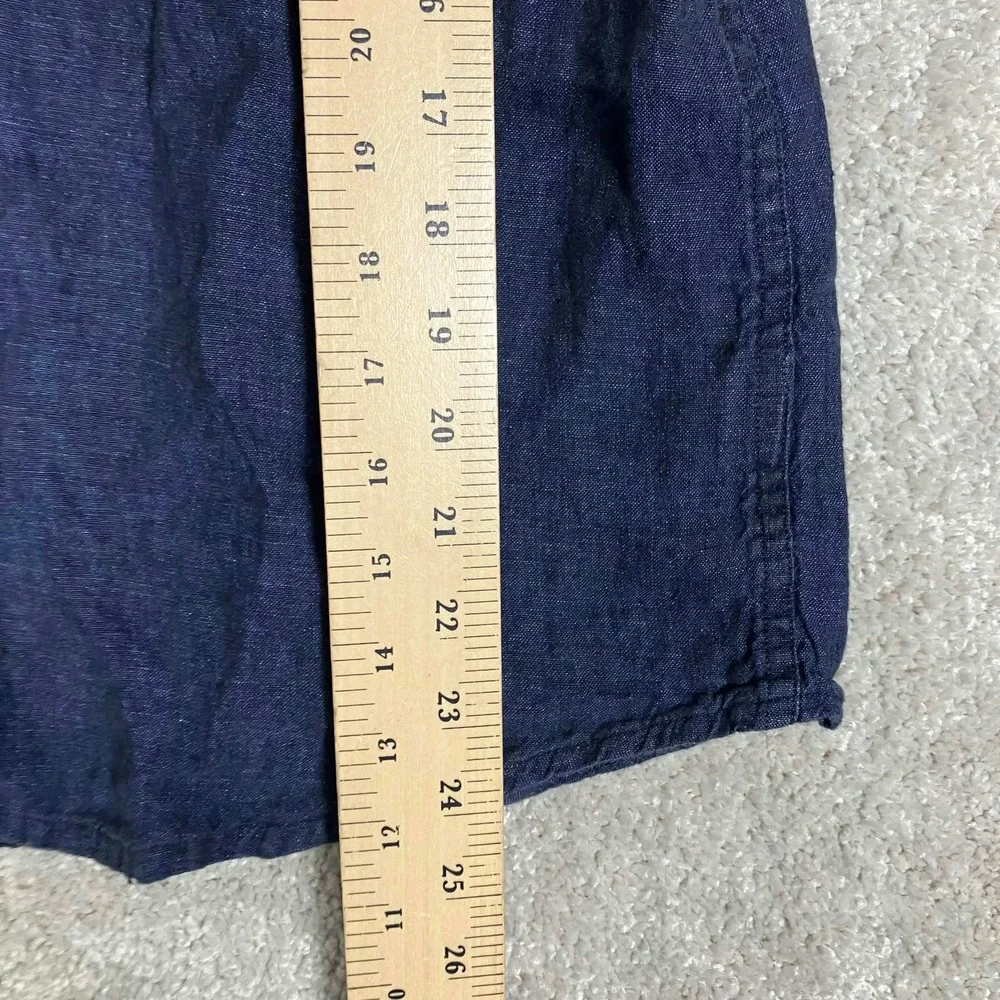 Banana Republic Button Down Shirt Mens Large Navy Blue 100% Linen Slim Fit